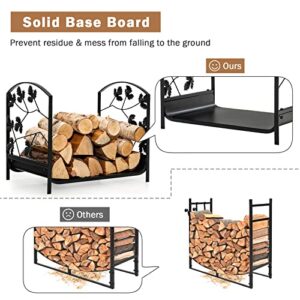 Goplus 19” Small Firewood Rack, Indoor and Outdoor Decorative Firewood Storage Carrier Log Rack with Elegant Leaf Patterns & Raised Legs, Heavy Duty Firewood Holder for Fireplace, Fire Pit