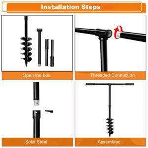 Hand Drill Auger Post Hole Digger, T Shaped 32''x 4" Garden Auger Spiral Drill Bit with Non-Slip Handle, Hand Operated Auger Drill Bit for Planting Bulb Flower Tree Seedlings Umbrella Fence Holes