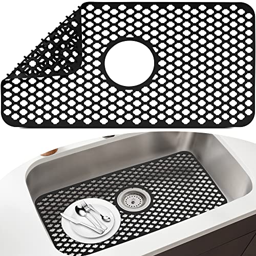 Sink Protectors for Kitchen Sink - YUBIRD 24.8x 13" Sink Mat, Silicone Kitchen Sink Mat for Bottom of Stainless Steel Sink(Black, 24.8"x 13")