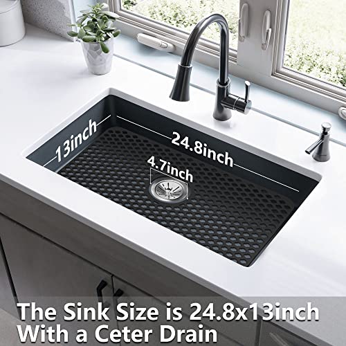 Sink Protectors for Kitchen Sink - YUBIRD 24.8x 13" Sink Mat, Silicone Kitchen Sink Mat for Bottom of Stainless Steel Sink(Black, 24.8"x 13")