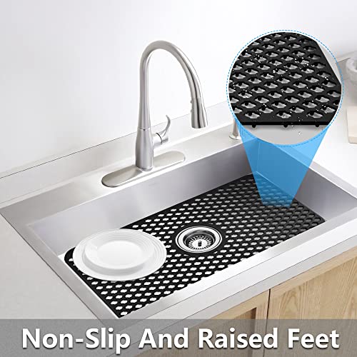 Sink Protectors for Kitchen Sink - YUBIRD 24.8x 13" Sink Mat, Silicone Kitchen Sink Mat for Bottom of Stainless Steel Sink(Black, 24.8"x 13")