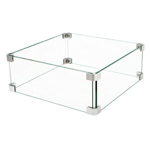 cosiest glass wind guard, square, tempered glass for outdoor fire pit, 17.3x17.3x5.5 inches