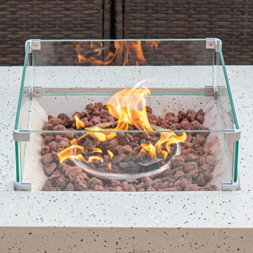 COSIEST Glass Wind Guard, Square, Tempered Glass for Outdoor Fire Pit, 17.3x17.3x5.5 inches