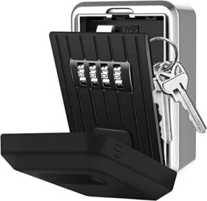 key lock box with 4-digit combination, lock box outside for house key, wall mounted weatherproof resettable code key lock box for outside, ideal for homes hotels schools