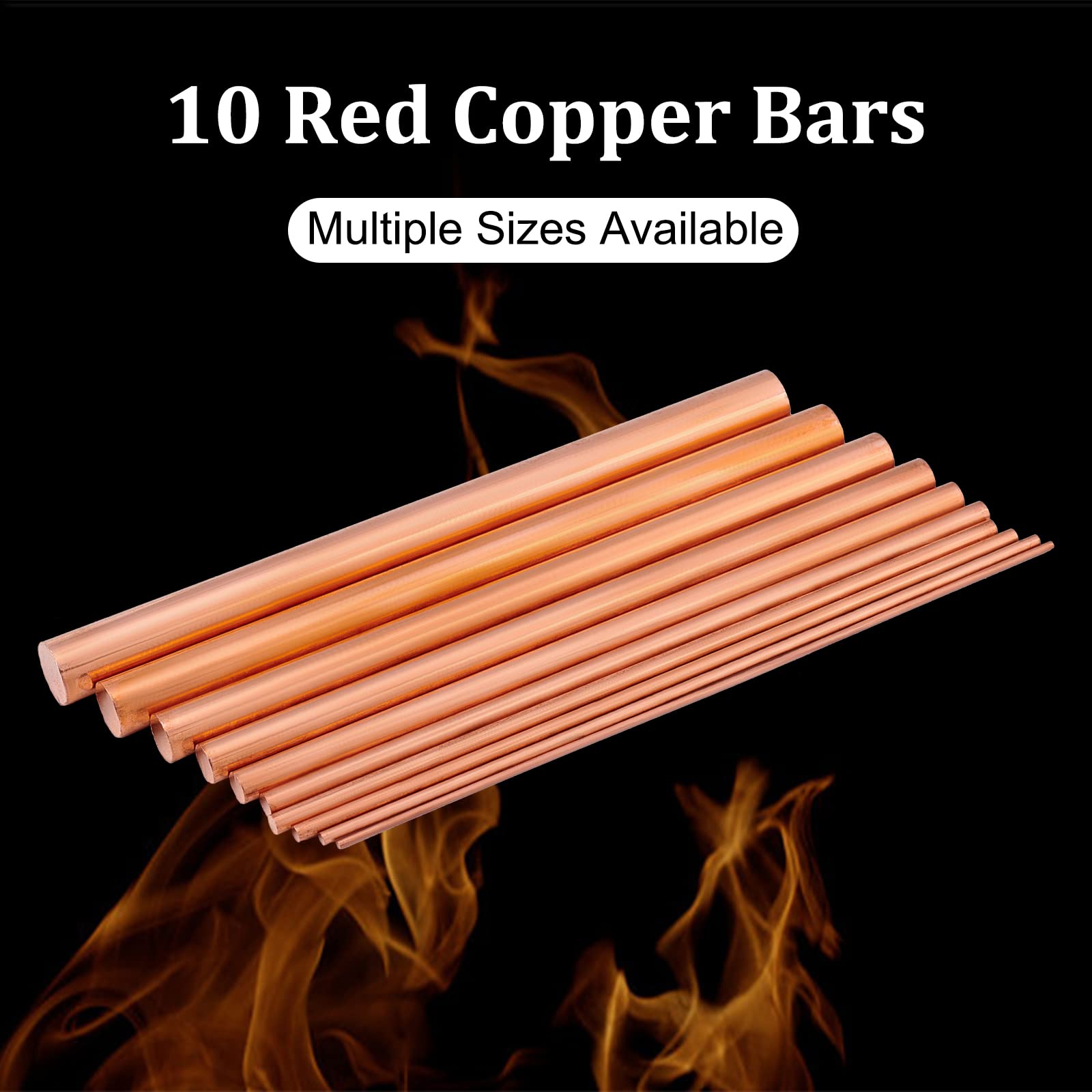 BENECREAT 10Pcs 3.9 inch Pure Copper Round Rod, 10 Size Metal Lathe Bar Red Copper Welder Rod for Welding Copper Tubes, RC Model, DIY Craft (Diameter:1mm~8mm)