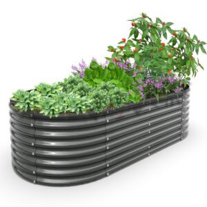 a anleolife 8x4x2 ft galvanized raised garden beds outdoor, oval large metal deep root planter box for planting vegetables flowers herb, anti-rust & easy-setup, quartz grey