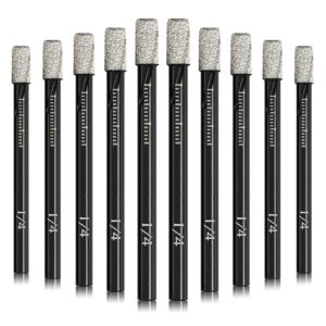 dkibbith 10 pack 1/4'' dry diamond drill bits set for granite ceramic marble tile stone glass hard materials, integrated coolant for fast dry drilling smooth holes, with 6mm round shank, storage case