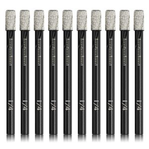 DKIBBITH 10 Pack 1/4'' Dry Diamond Drill Bits Set for Granite Ceramic Marble Tile Stone Glass Hard Materials, Integrated Coolant for Fast Dry Drilling Smooth Holes, with 6mm Round Shank, Storage Case