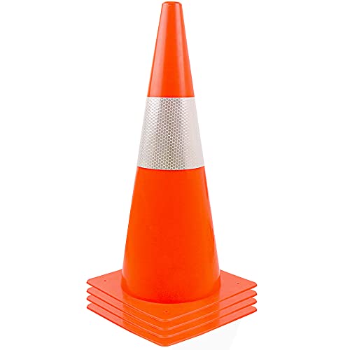 15 inch Traffic Safety Cones with Reflective Collars,[4 Pack]Orange Construction Cones| Parking Cones| Soccer Training Cones |Road Cones for Parking lot, Driveway, Sport and Driving Training.