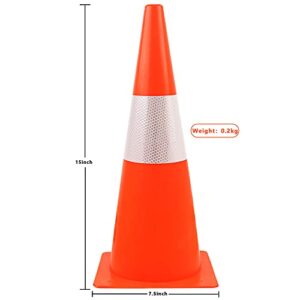 15 inch Traffic Safety Cones with Reflective Collars,[4 Pack]Orange Construction Cones| Parking Cones| Soccer Training Cones |Road Cones for Parking lot, Driveway, Sport and Driving Training.