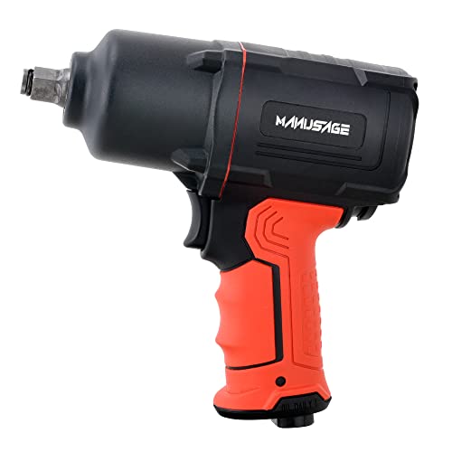 MANUSAGE Air Impact Wrench 1/2 inch with Twin Hammers, Pneumatic Heavy Duty Tools, 1200 ft-lbs Powerful Torque Output,7000RPM, Forward/Reverse, Speed Control, RP9510, Black, Red