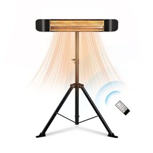maxoak infrared patio heater 1500w electric space heater, outdoor&indoor heater,ip65,tip-over protection,remote control,stand/wall/ceiling mounted for bedroom,balcony,courtyard, garage
