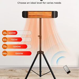 MAXOAK Infrared Patio Heater 1500W Electric Space Heater, Outdoor&Indoor Heater,IP65,Tip-over Protection,Remote Control,Stand/Wall/Ceiling Mounted for Bedroom,Balcony,Courtyard, Garage