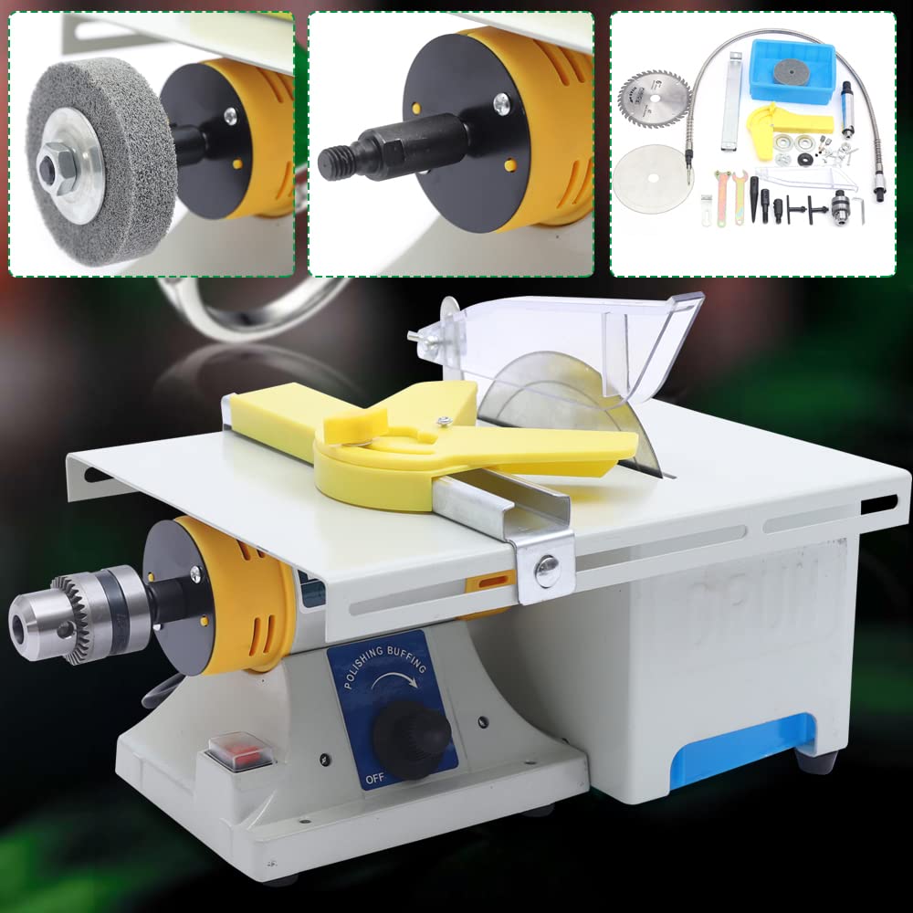 Gem Jewelry Rock Polishing Buffer Machine, 750W 110V Lathe Table Saw Polisher Cutting Machine Mini Table Rock Saw