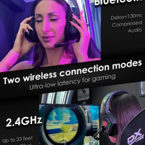 EasySMX C07W Wireless Gaming Headset with Microphone, 2.4GHz USB Gaming Headphones for PC, PS5, PS4, Nintendo Switch, Bluetooth Gaming Headset, 3D Stereo Surround Sound, Ergonomic Design