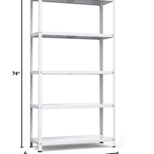 Giantex 5-Tier Storage Shelves, 39 x 16 x 74 Inch Height Adjustable Steel Garage Storage Rack with Foot Pads, Heavy Duty Garage Shelving for Warehouse, Basement, Kitchen, White