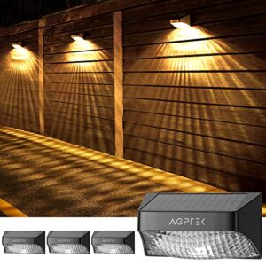 agptek solar fence lights warm white & rgb lock mode 4pack, 10 lighting modes detachable lampshade fence solar lights ip65 waterproof outdoor decorative solar lights for fence, wall, patio, step, deck