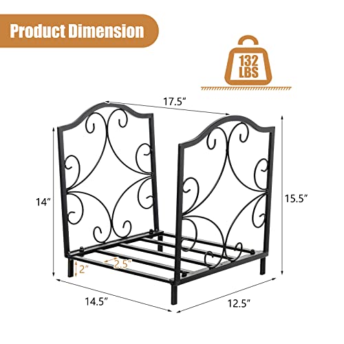 Goplus 17” Small Firewood Rack, Indoor Outdoor Decorative Firewood Storage Carrier Log Rack with Elegant Patterns & Raised Legs, Heavy Duty Firewood Holder for Fireplace, Fire Pit