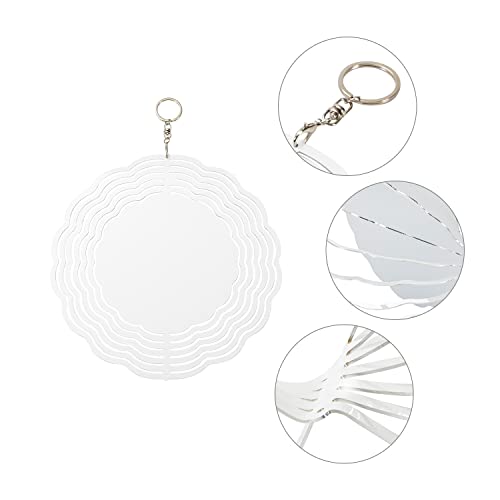 Vesub Sublimation Wind Spinner Chime Blanks 10 Inch Circle White,4 PCS 3D Aluminum Double Sided Metal Wind Spinners Hanging for Cricut Autopress Heat Transfer,for Outdoor Yard Garden