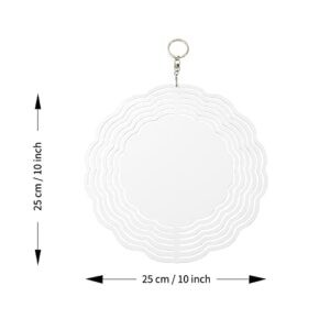 Vesub Sublimation Wind Spinner Chime Blanks 10 Inch Circle White,4 PCS 3D Aluminum Double Sided Metal Wind Spinners Hanging for Cricut Autopress Heat Transfer,for Outdoor Yard Garden