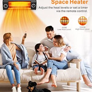 Infrared Patio Heater, Fast Garage Heating Electric Patio Heater with 2 Heating Modes for Indoor & Outdoor, 1500W Wall-Mounted Heater with Remote Control for Home, Balcony, Garage, Basement, Backyard