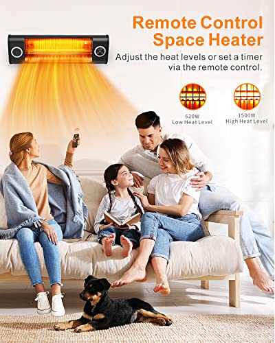 Infrared Patio Heater, Fast Garage Heating Electric Patio Heater with 2 Heating Modes for Indoor & Outdoor, 1500W Wall-Mounted Heater with Remote Control for Home, Balcony, Garage, Basement, Backyard