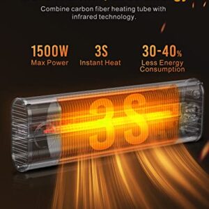 Infrared Patio Heater, Fast Garage Heating Electric Patio Heater with 2 Heating Modes for Indoor & Outdoor, 1500W Wall-Mounted Heater with Remote Control for Home, Balcony, Garage, Basement, Backyard