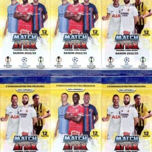 2022/23 Topps Match Attax Champions League UEFA Soccer Collection of (6) Factory Sealed Foil Packs with 72 Cards! Look for Top Stars including Messi, Haaland, Ronaldo, Pulisic, Mbappe & More! WOWZZER!