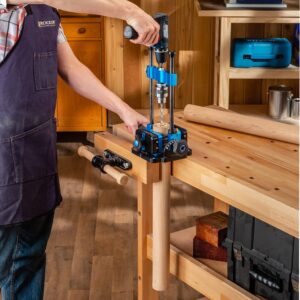 Rockler Drill Guide w/Chuck Key - Full-Size Drill Press Accessories for Small Shops - 0° to 60° Angle Drill Guide w/Easy-to-Read Protractor Scale - Self-Centering Portable Drill Guide