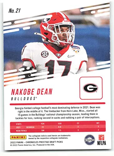 2022 Panini Chronicles Draft Picks Prestige #21 Nakobe Dean NM-MT Georgia Bulldogs Football