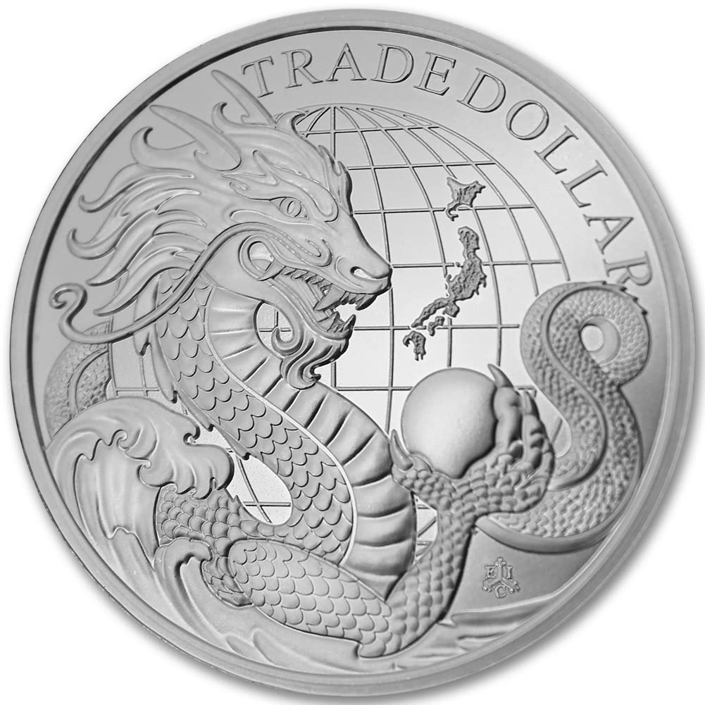 2023 1 oz Silver Saint Helena Modern Japanese Trade Dollar - Dragon Coin Brilliant Uncirculated with Certificate of Authenticity £1 BU