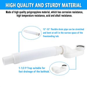 Cinsda Bathtub Shower Drain Pipe, Low Profile Flat 1 1/2 P Trap Kit Flexible Freestanding Tub Drain for Bath