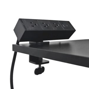 fohfurniture 5-in-1 fast charging, sliding desk clamp power strip with 3 ac outlet ports, 1 usb-a port, and 1 usb-c port and 6ft cord (black)