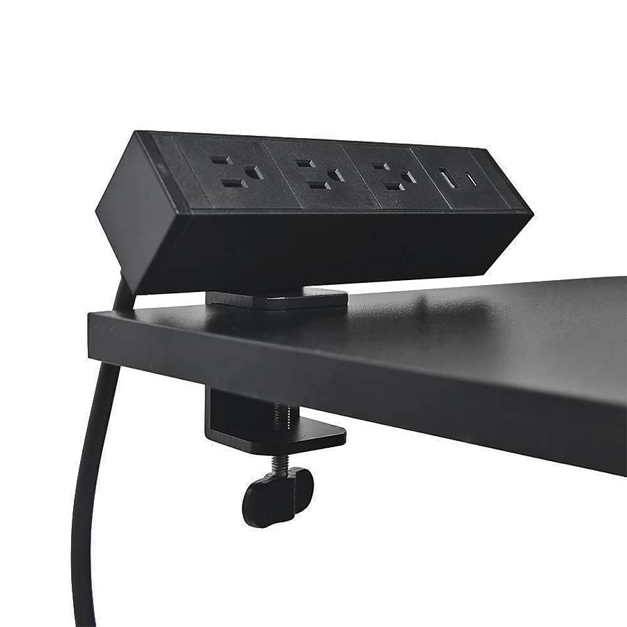 Fohfurniture 5-in-1 Fast Charging, Sliding Desk Clamp Power Strip with 3 AC Outlet Ports, 1 USB-A Port, and 1 USB-C Port and 6ft Cord (Black)