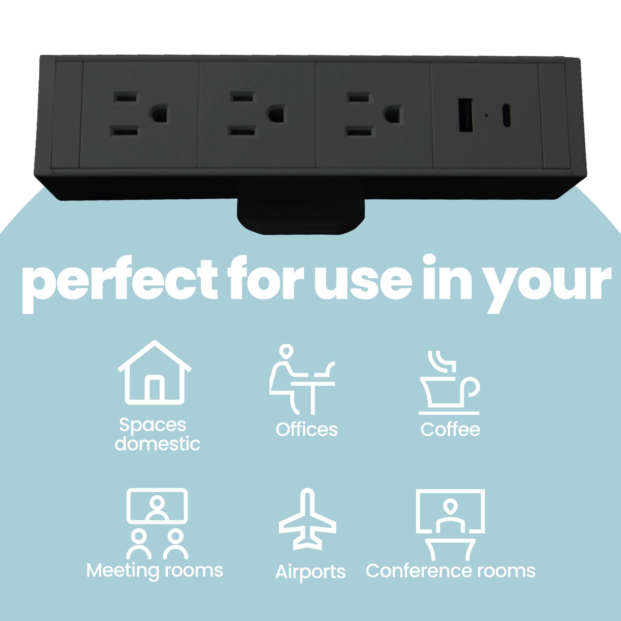 Fohfurniture 5-in-1 Fast Charging, Sliding Desk Clamp Power Strip with 3 AC Outlet Ports, 1 USB-A Port, and 1 USB-C Port and 6ft Cord (Black)