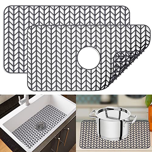 Kitchen-Sink-Protector - Guokller Silicone Sink-Protectors for Rear Drain Kitchen-Sink, Grid Accessory, Kitchen-Sink-Mats for Bottom of Farmhouse Stainless Steel Kitchen-Sink (26'' x 14'' (Center), 1)