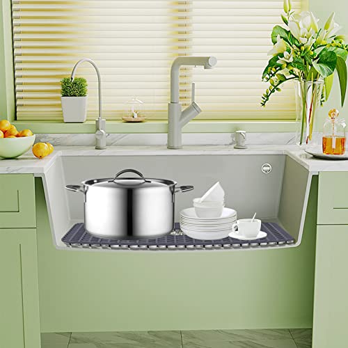 Kitchen-Sink-Protector - Guokller Silicone Sink-Protectors for Rear Drain Kitchen-Sink, Grid Accessory, Kitchen-Sink-Mats for Bottom of Farmhouse Stainless Steel Kitchen-Sink (26'' x 14'' (Center), 1)