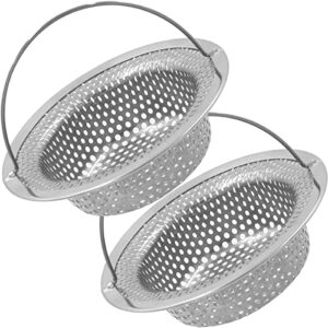 kitchen sink strainer, 2 pack stainless steel sink drain basket, full mesh hole 4.4" deepen large sink stopper with handle for most sink drains