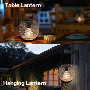 pearlstar Solar Lanterns Outdoor Hanging 2Pack Black Solar Table Lamp with Edison Bulbs for Camping Yard Patio Garden Decoration, Waterproof Hanging Lights (Black)