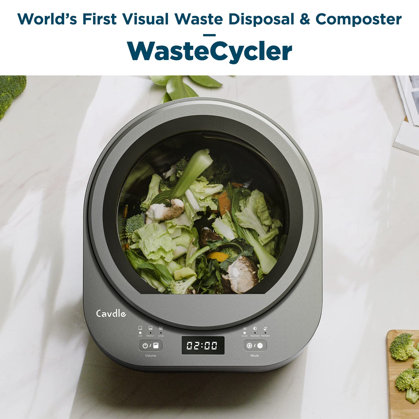 Electric Kitchen Waste Composter | Visual Countertop Compost Bin | Smart Garbage Disposal & Low-temperature Compost Machine 2-in-1 | Compact Indoor Food Waste Cycler for Apartment | Cavdle WasteCycler