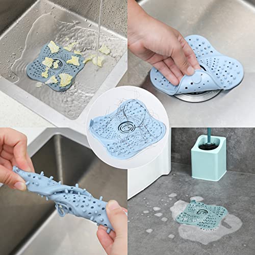 Reusable Drain Hair Catcher Cover w/Suction Cups Durable Silicone Shower Drain Hair Filter Floor Drain Hair Trap Drain Strainers Easy Install Clean for Kitchen Shower Batchroom Tub Sink Floor