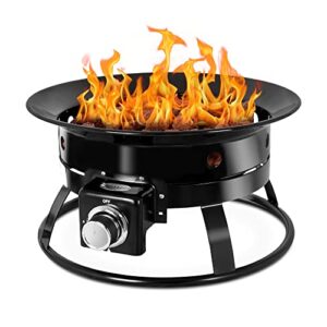 belleze portable propane fire pit for camping, 20.5" 52,000 btu csa approved outdoor gas firebowl natural lava rocks and smokeless flame, perfect for camping, patio, backyard, rv, party
