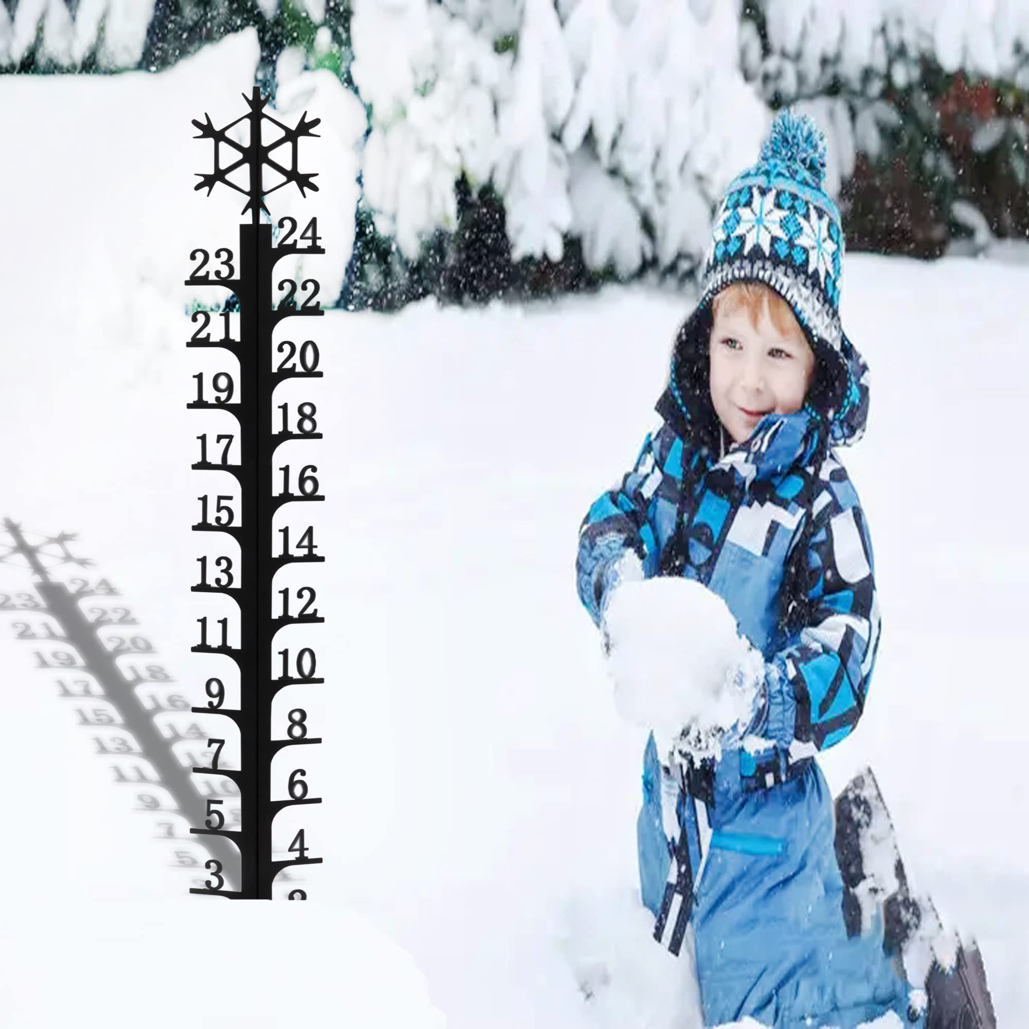JMBay Snow Gauge Outdoor, 24 Inch Snowfall Measuring Gauge, Winter Snowflake Metal Ruler, Handmade Metal Snow Measuring Stick Snow Gauges for Yard, Christmas Rain Gauge Outdoor Decoration Gift