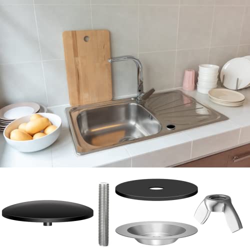 KIBBEH 2 Pcs Sink Hole Cover for Kitchen Stainless Steel Faucet Hole Cover,Sink Plug Stopper Kitchen,Blanking Metal Plug(Black)