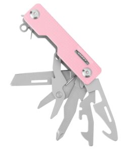 fantasticar 10 in 1 multi-tool, edc folding pocket knife with sim card removal pin for daily needs, outdoor activities, christmas gifts (pink)