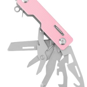 FantastiCAR 10 in 1 Multi-tool, EDC Folding Pocket Knife with SIM Card Removal Pin for Daily Needs, Outdoor Activities, Christmas Gifts (Pink)