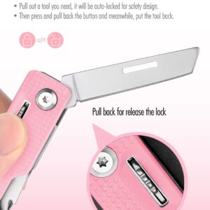 FantastiCAR 10 in 1 Multi-tool, EDC Folding Pocket Knife with SIM Card Removal Pin for Daily Needs, Outdoor Activities, Christmas Gifts (Pink)