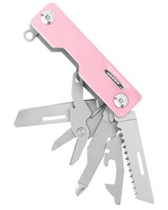 fantasticar 9 in 1 multi-tool, edc folding pocket knife with saw for daily needs, outdoor activities, christmas gifts (pink)