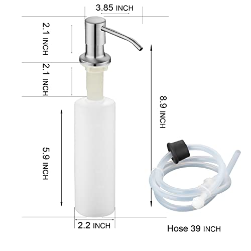 Barvita Soap Dispenser for Kitchen Sink Silver White Stainless Steel. Includes Dishwashing Liquid Bottle and 40" Extension Tube Kit (Silver) with Tube and Bottle