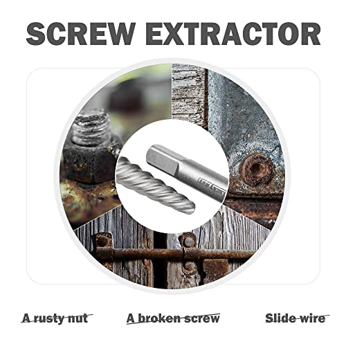 Luckyway 5-Piece Damaged Screw Extractor Set Damaged & Stripped Screw Extractor Remover Tool, Easy Out Bolt Extractor Set for Removing Stripped Screws and Broken Bolts